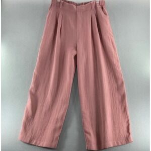 Hilara Dusty Rose Pink Wide Leg Pleated High Waist  Pants Large Petit